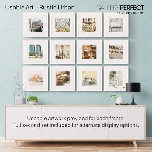 Gallery Perfect - 12-Piece White Square Photo Frame - Set with Hanging Template - Wall Gallery Kit - 16.5"x10.2"x16.7" - Square Wall Mount - Complete Set - Galley Wall - Picture Frame Set - color: White