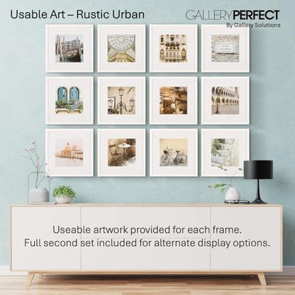 Gallery Perfect - 12-Piece White Square Photo Frame - Set with Hanging Template - Wall Gallery Kit - 16.5"x10.2"x16.7" - Square Wall Mount - Complete Set - Galley Wall - Picture Frame Set - color: White