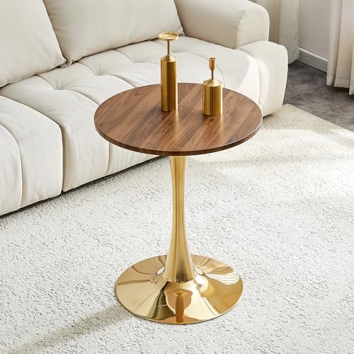 23.6" Round Dining Table, Mid-Century Modern Tulip Table with Thickened Tabletop & Metal Pedestal, Circle Bistro Table for Kitchen, Small Places, Apartments, Cafe - color: Walnut Gold, size: 23.6" dining table