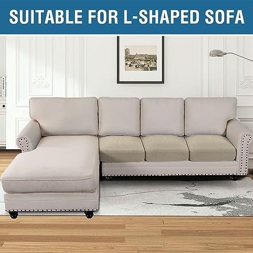 H.VERSAILTEX Super Stretch Individual Seat Cushion Covers - Sofa & Couch Cushion Slipcover Sets - Thick Jacquard Textured Twill Fabric (3 Piece, Island Fossi) - color: Island Fossi, size: 3 Cushion Sofa