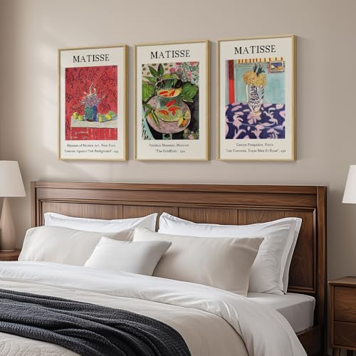 Framed Matisse Wall Art for Living Room, Large 3 Pieces Famous Paintings Colorful Canvas Artwork for Walls, Vintage Botanical Floral Pictures Prints for Bedroom Hallway Home Office Wall Decor 16x24 - color: Vintage Matisse, size: 16"W x 24" H x 3Pcs