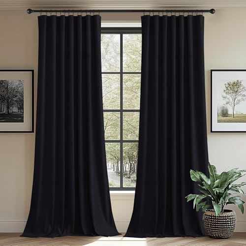 Wide Black Velvet Curtains 96 inches for Living Room, 2 Panels | 300GSM Soft Heavy Velvet, Thick Privacy Room Dividers, Thermal Insulated, Noise Reducing, Energy Saving, Bedroom, Home Office - color: Neutral Series - Black, size: 62"W x 96"L (Pack of 2)