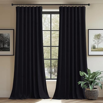 Wide Black Velvet Curtains 96 inches for Living Room, 2 Panels | 300GSM Soft Heavy Velvet, Thick Privacy Room Dividers, Thermal Insulated, Noise Reducing, Energy Saving, Bedroom, Home Office - color: Neutral Series - Black, size: 62"W x 96"L (Pack of 2)