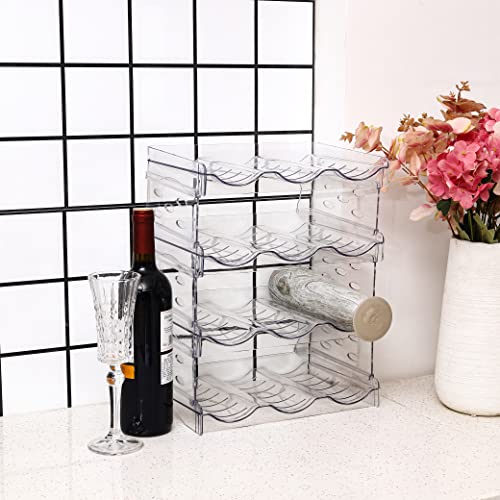 4 Pack Stackable Wine and Water Bottle Holder Free-Standing Fridge Wine Bottle Organizers Clear Plastic Water Bottle Holder for Cabinet,Refrigerator,Pantry,Kitchen Countertops,Holds 12 Bottles - size: 4 Tier-Holds 12 Bottles
