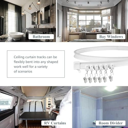 Bendable Ceiling Curtain Track Flexible Curved Curtain Tracks Wall Mount Room Divider RV Curtain Track Heavy Duty Curtain Rail System 14Ft Ceiling Track for Curtains Bay Window - color: White, size: 14Ft