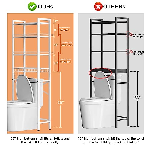 Kalrin Over-The-Toilet Storage Rack, 4-Tier Bathroom Organizer Shelf Over Toilet with Adjustable Shelf and Basket, Freestanding Space Saver Bathroom Shelves Above Toilet for Room (Pure White) - color: Pure White