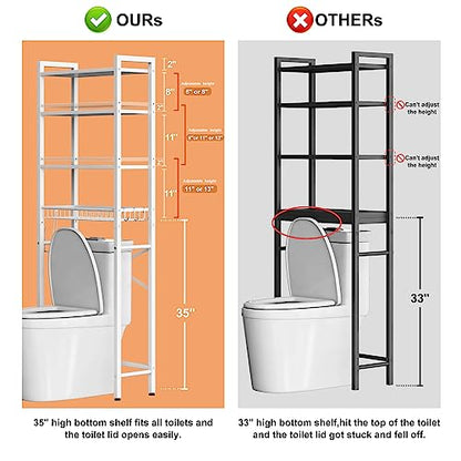 Kalrin Over-The-Toilet Storage Rack, 4-Tier Bathroom Organizer Shelf Over Toilet with Adjustable Shelf and Basket, Freestanding Space Saver Bathroom Shelves Above Toilet for Room (Pure White) - color: Pure White