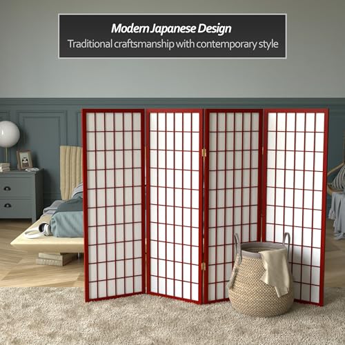 4 ft. Short Window Pane Shoji Screen - Rosewood - 4 Panels - color: Rosewood, size: 4 Panels