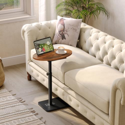 HOOBRO C Shaped End Table Adjustable Height, Small Tv Tray Table for Sofa | Small Oval C Shaped Side Table That Slide Under, Coffee Table for Couch, Small Spaces, for Living Room and Bedroom - color: Rustic Brown + Black
