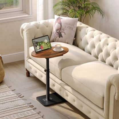 HOOBRO C Shaped End Table Adjustable Height, Small Tv Tray Table for Sofa | Small Oval C Shaped Side Table That Slide Under, Coffee Table for Couch, Small Spaces, for Living Room and Bedroom - color: Rustic Brown + Black
