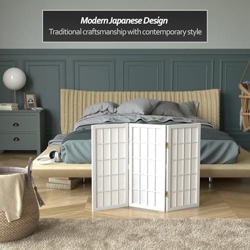 2 ft. Short Desktop Window Pane Shoji Screen - White - 3 Panels - color: White, size: 3 Panel