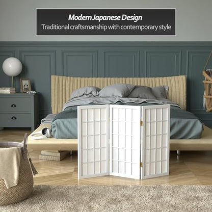 2 ft. Short Desktop Window Pane Shoji Screen - White - 3 Panels - color: White, size: 3 Panel