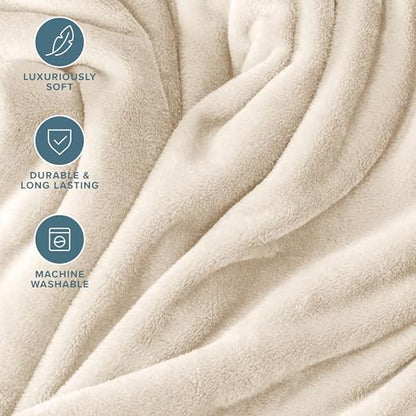 Bare Home Fleece Blanket Luxury Microplush (Full/Queen, Vanilla) | Ultra-Soft Lightweight Blanket for Bed, Sofa, and Couch, Cozy & Warm Blanket - color: 19 - Vanilla, size: Full/Queen