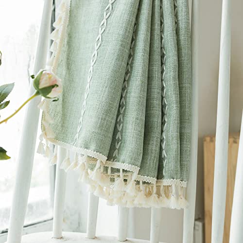 Deeprove Green Boho Curtain 72 Inches Long for Bedroom Living Room, Cotton Linen Weighted Stripes Embroidery, Semi Blackout Bohemian Farmhouse Window Treatment Drape Tassels 1 Panel W52 x L72, Sage - color: Sage Green, size: 52"W x 72"L (Pack of 1)