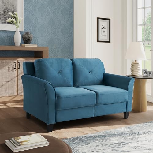 Studio Living Harrington 57.9" Loveseat, Transitional Modern, Pocket Coil Comfort, Easy Assembly, Woven Fabric, Blue - color: Blue, size: Loveseat