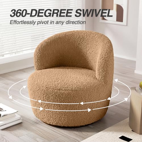 FiveWillowise Swivel Accent Chair Set of 2, 360° Small Round Barrel Chairs, Modern Cozy Sherpa Padded Armchair for Living Room, Bedroom, Waiting Room, Office, Sand - color: Sand, size: 2 PC
