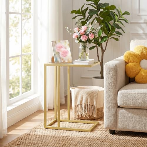 HOOBRO C Shaped End Table, Set of 2, Glass Side Table with Metal Frame, Gold Coffee Table for Small Space, Modern Style, for Living Room, Gold GD03SFP201 - color: Gold