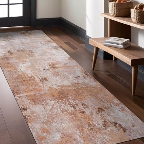 Non Slip Rugs 2x7 Modern Abstract Easy Silk Rubber Backing Soft Runner Rug for Hallways Easy to Clean Non Shedding Kitchen for Laundry Room Indoor Area Carpet (Beige - Brown, 2x7) - color: Beige, size: 2'2" x 7' (Rectangular)