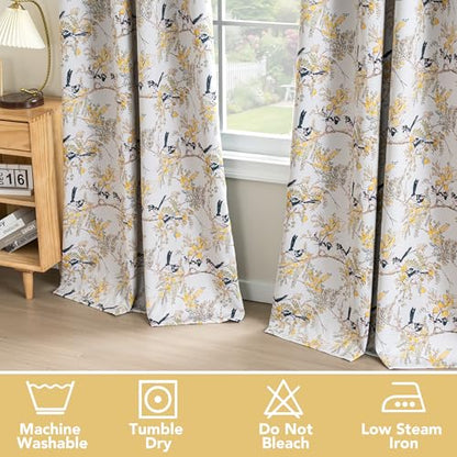 H.VERSAILTEX 꽃무늬 100% 암막 커튼 213.4cm(84인치) 길이 2패널 빈티지 커튼 빛 차단 그로밋 프린트 패턴 단열 옐로우 플라워 커튼 거실용 머스타드/블랙 - color: 머스타드/블랙, size: 52"W x 84"L (Pack of 2)