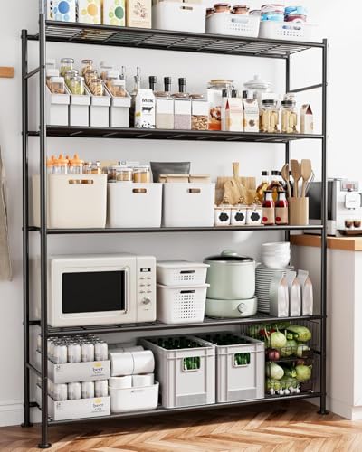 Sakugi Storage Shelves - 5 Tier Shelf Organizer, Heavy Duty Garage Shelving Unit with Leveling Feet, Stable Metal Shelves Organizer for Pantry, Kitchen and Closet, 46.3" W x 12.6" D x 60.3" H, Black - color: Black, size: 46.3W×12.6D×60.3H(5T)