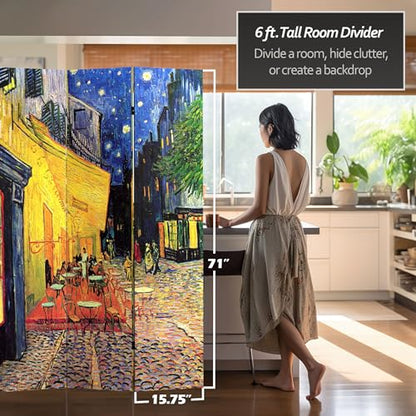 Red Lantern 6 ft. Tall Double Sided Works of Van Gogh Canvas Room Divider - Cafe Terrace/View of Arles - color: Terrace/Arles