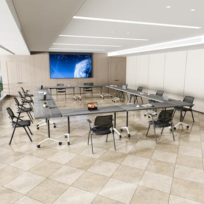 Folding Conference Table with Wheels, Flip Top Folding Conference Room Table for 2-12 Person, Mobile Training & Meeting Room Table, Modular Nesting Office Boardroom Desk with Lockable Casters - color: Grey, size: 47.2in