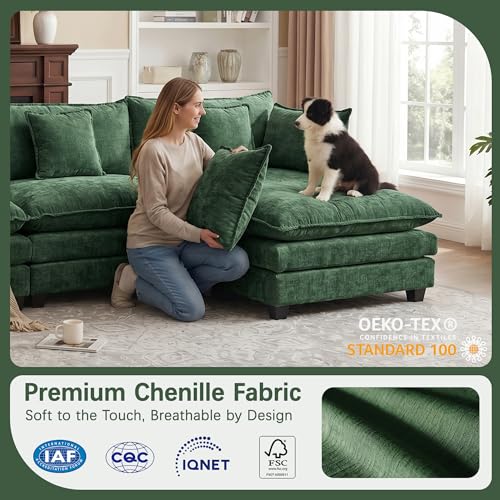 Oversized Loveseat Sofa, 70" Sectional Cloud Couch, 2 Seat Modern Comfy Sofa Chenille Deep Seat Couches with 2 Pillows, for Small Apartment, Bedroom, Living Room（Green 70" Loveseat） - color: Green, size: 70" Loveseat