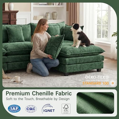 Oversized Loveseat Sofa, 70" Sectional Cloud Couch, 2 Seat Modern Comfy Sofa Chenille Deep Seat Couches with 2 Pillows, for Small Apartment, Bedroom, Living Room（Green 70" Loveseat） - color: Green, size: 70" Loveseat