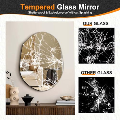 Irregular Wall Mirror, 24"x18" | Compact Asymmetrical Cloud Shape, Frameless, Bathroom, Bedroom & Hallway, Modern Boho, Wall-Mounted - size: 24"L x 18"W
