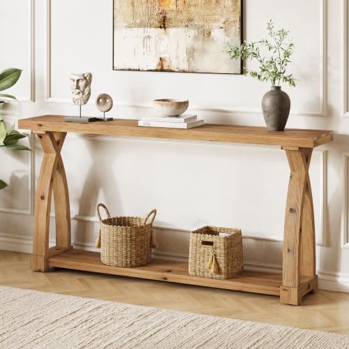 Wood Console Table for Entryway, 63" Entryway Table with Storage | Farmhouse Narrow Long Sofa Table with 2-Tier Shelves, Couch Table Behind Sofa for Entrance, Foyer, Living Room, Rustic Brown - color: Rustic Brown