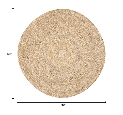SAFAVIEH Natural Fiber Collection 5' Round Natural NF733A Handmade Farmhouse Fringe Premium Jute Area Rug - size: 5' (Round)