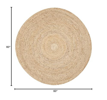 SAFAVIEH Natural Fiber Collection 5' Round Natural NF733A Handmade Farmhouse Fringe Premium Jute Area Rug - size: 5' (Round)