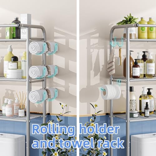 Simple Trending 3 Tier Over The Toilet Rack, Shelf Bathroom, Bathroom Stand Organizer Space Saver, Silver - color: Silver With Towel Rack