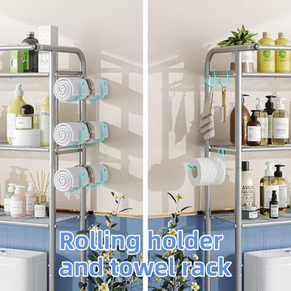 Simple Trending 3 Tier Over The Toilet Rack, Shelf Bathroom, Bathroom Stand Organizer Space Saver, Silver - color: Silver With Towel Rack