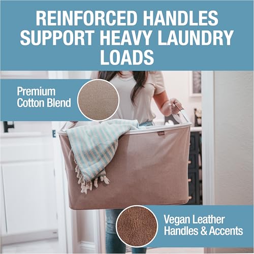 CleverMade Collapsible Laundry Basket LUXE, 60L Pop-Up Hamper 2 Pack, Mocha | Elevate Open-Room Laundry Storage | Cotton-Blend Fabric and Vegan Leather Add Polish, While Each Basket Holds 55 lb - color: Mocha Cream