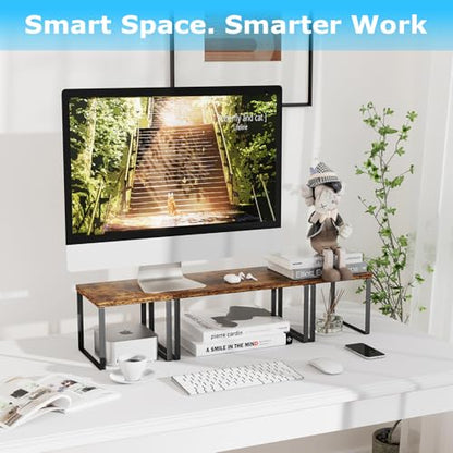 Aothia Wood Desktop Shelf for Top of Desk - 2-Tier Adjustable Bookshelf Organizer, Freestanding Stackable Shelves for Office, Home, Kitchen Counter (Rustic Brown) - color: Rustic Brown