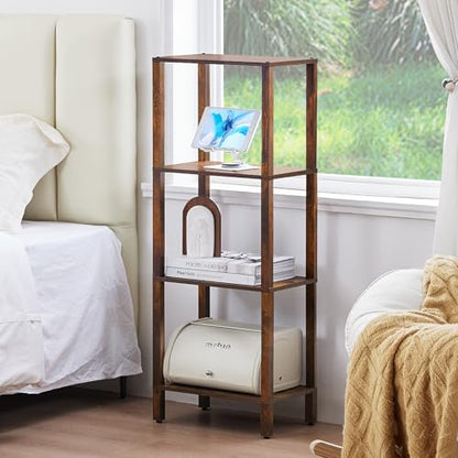 YUFAM 4-Tier Tall Slim Bookshelf, Small Bookcase for Small Spaces, Brown - color: Brown, size: 4-Tier