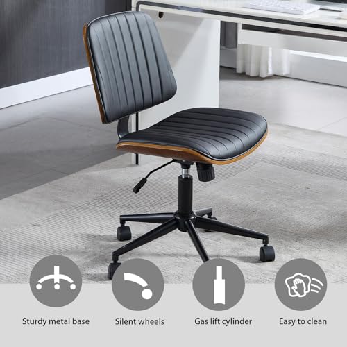 VipDesk Small Home Office Chair - Armless Mid Back Desk Chair with 360° Swivel and Wheels, PU Upholstered Height Adjustable Modern Walnut Computer Chair for Home, Office Meeting Room - White - color: Black, size: Classic