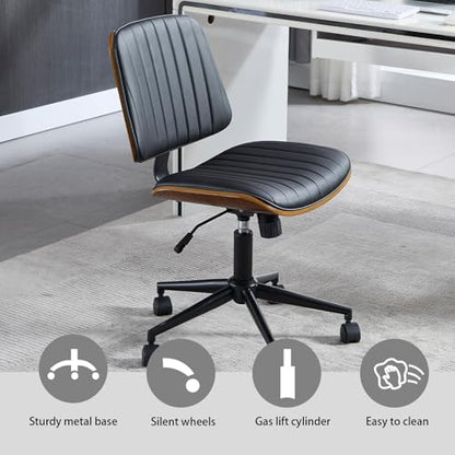 VipDesk Small Home Office Chair - Armless Mid Back Desk Chair with 360° Swivel and Wheels, PU Upholstered Height Adjustable Modern Walnut Computer Chair for Home, Office Meeting Room - White - color: Black, size: Classic