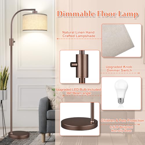 Nintiue Upgraded Modern Arc Dimmable Tall Standing Floor Lamp with Linen Shade, 1200 Lumens LED Bulb Included, for Living & Reading Room, Bedroom, Office & Nursery, Brown - color: Brown-Linen Shade