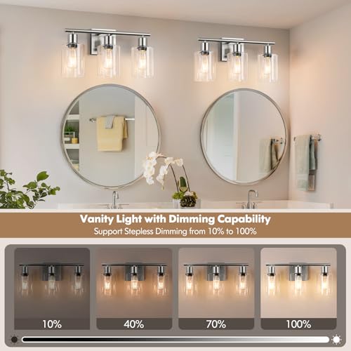 Battery Operated Wall Sconce, 3-Light Dimmable Rechargeable Vanity Light Fixture with Remote & Bulbs, 3-Light Silver Wireless Indoor Non-Hardwired Wall Lamp for Bedroom, Living Room, Cabinet, Porch - color: Silver