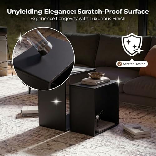 Relso Cascade Nesting Tables Set of 2 - Solid Wood with Smooth Rounded Edges for Stylish Living Room, Bedroom Or Outdoor Use - Space-Saving Design, Long-Lasting, Black Finish - color: Cascade Black