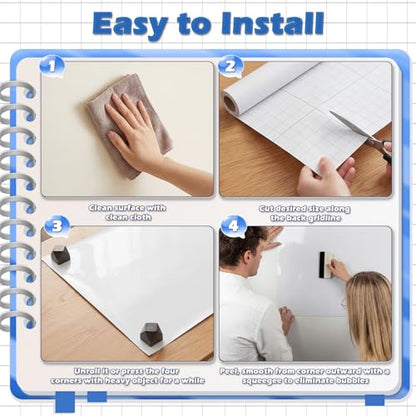 AFMAT White Board Sticker for Wall, 1.44x11ft Peel and Stick Whiteboard Wallpaper, Stain-Proof & Super Sticky Dry Erase Wall Decal, Dry Erase Contact Paper Roll for Table/Door, 4 Markers WS11E - size: 1.44x11ft