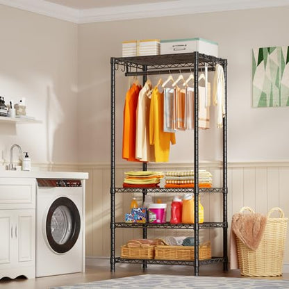 H4 Mini Portable Closet, 4 Tiers Freestanding Clothing Garment Rack for Small Space, Metal Clothes Wardrobe System for Bedroom, 23.6" W x 14" D x 76.4" H, Load 502 lbs, Black | Metal Clothes Wardrobe System for Apartment, Small Space and Bedroom, Load 502