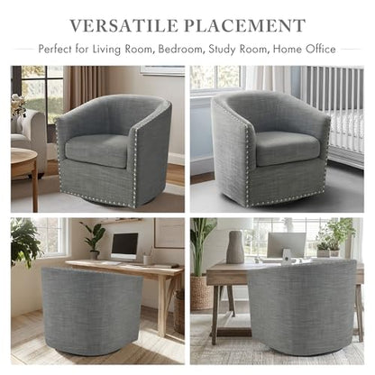 Madison Park Swivel Barrel Accent Chair, Upholstered Curved Back with 7-Inch Thick Woven Cushion, 360° Swivel, Nailhead Trim, Comfy Chair for Living Room, Bedroom, Office, 28" Wide, Grey, Tyler - color: Grey