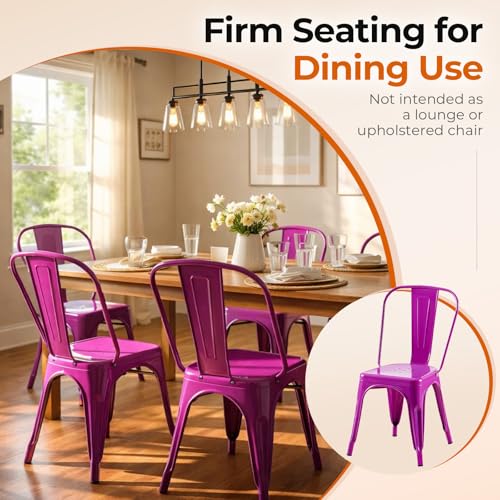 Metal Dining Chairs Set of 4,Enchanting Purple | Stackable Tolix Style Chairs for Kitchen,Restaurant,Bistro,Patio,Cafe&Outdoor,18 Inch Seat Height - color: Enchanting Purple