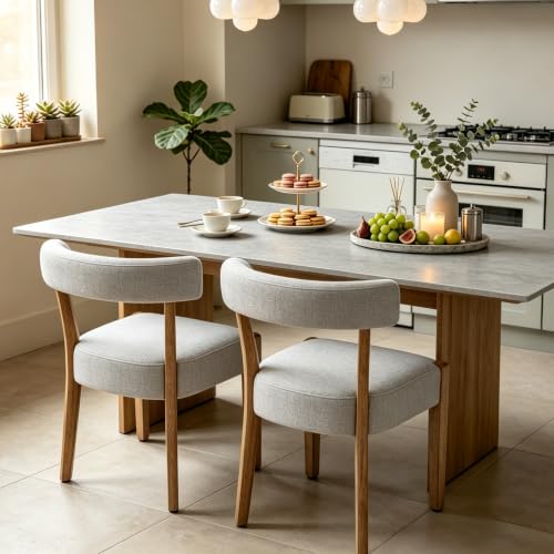 RNKSFX Upholstered Dining Chairs Set of 2, Wooden Kitchen & Dining Room Chairs, Mid Century Modern Fabric Farmhouse Dining Chairs Oversized Sturdy Rounded Chairs Curved Back, Grey - color: Grey