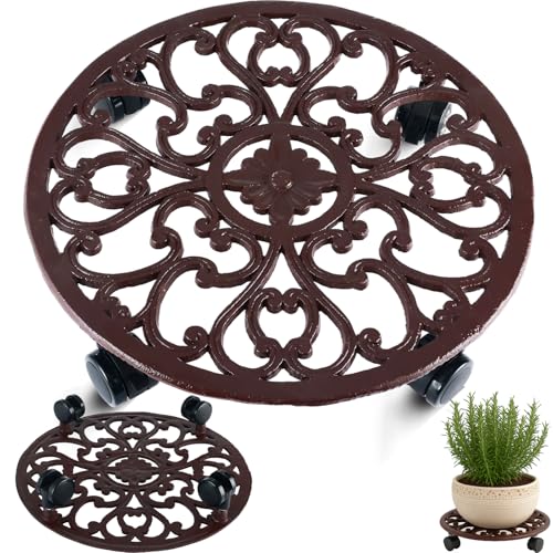 1 Packs 14 Inch Rolling Plant Stand with Wheels Metal Plant Caddy with Wheels Heavy Duty Round Plant Stand Indoor Iron Plants Rollers for Plants, Plant Dolly Brown - color: Brown, size: 14 inch: 1 pcs