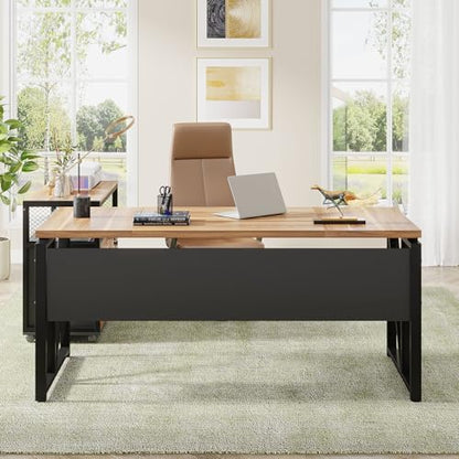 Tribesigns 63" Executive with Drawer Cabinet, L Shaped Desk and Lock lateral File Cabinet, 2 Piece Home Office Furniture Set with Drawers for Hanging File, (Brown, 63 inches) - color: Brown, size: 63 inches