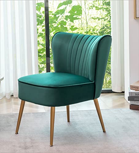 Container Furniture Direct Modern Velvet Accent Chair for Living Room, Bedroom, or Entryway, Stylish and Comfortable Armless Design with Metal Legs, Green - color: Green